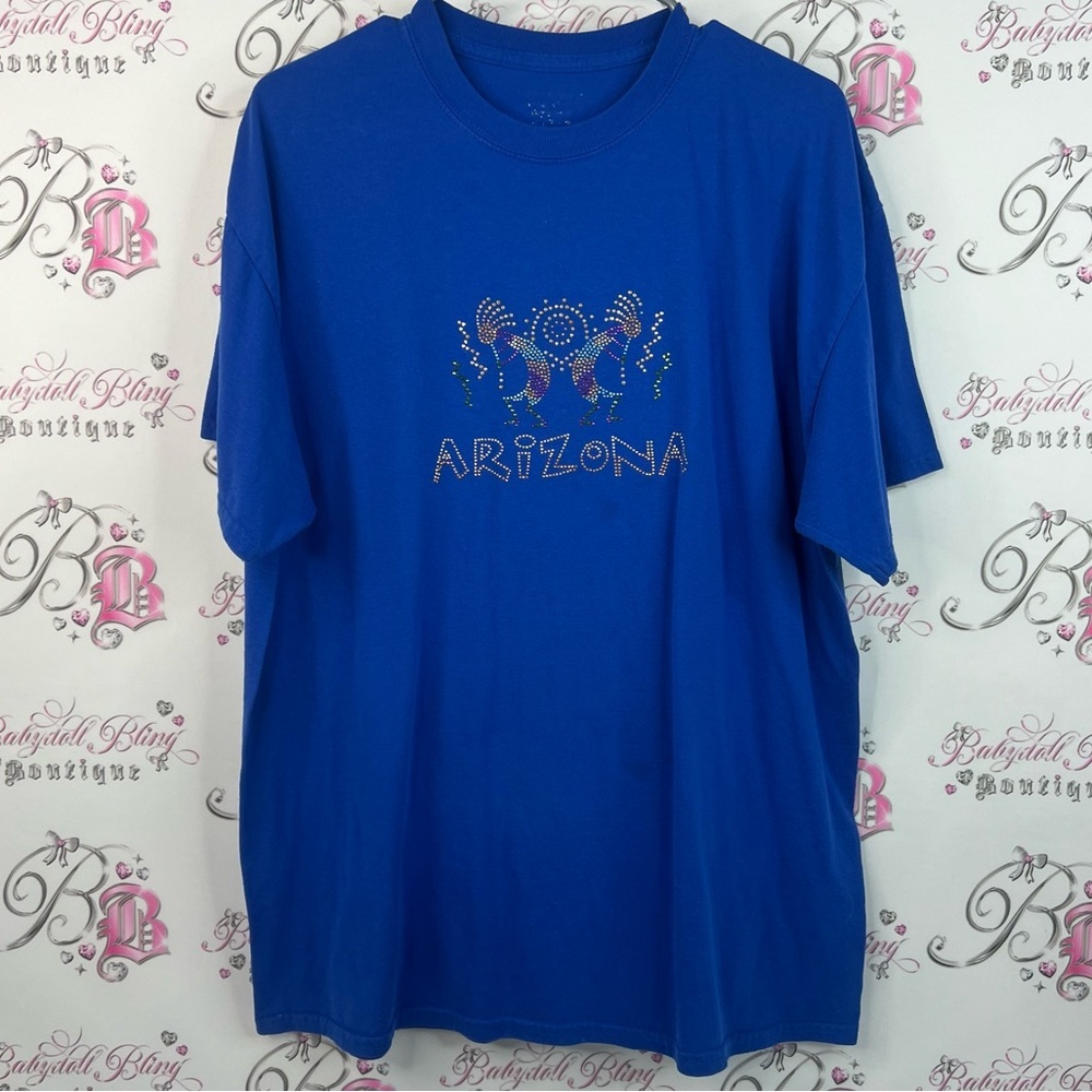 Tshirt Arizona rhinestone studded diamonds bling blue Aztec boho vintage tee